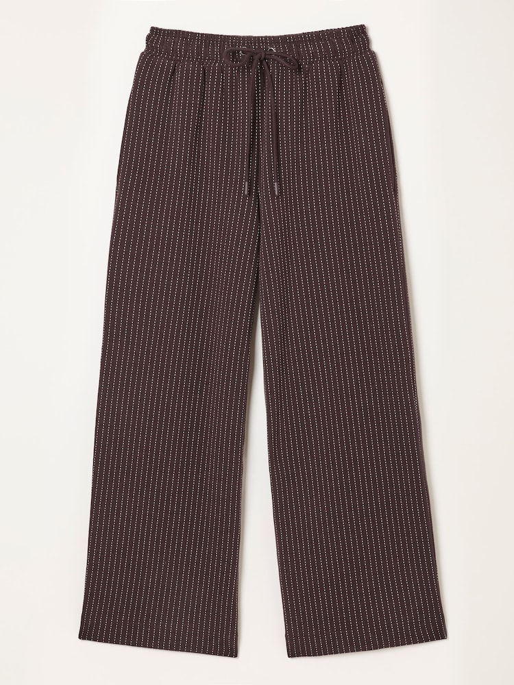 FatFace Brown Jersey Stripe Wide Leg Trousers - Image 1 of 9 FatFace Brown Jersey Stripe Wide Leg Trousers - Image 1 of 9