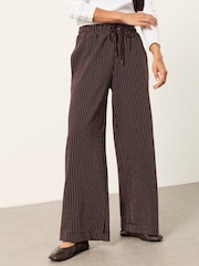 FatFace Brown Jersey Stripe Wide Leg Trousers - Image 4 of 9