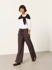 FatFace Brown Jersey Stripe Wide Leg Trousers - Image 6 of 9