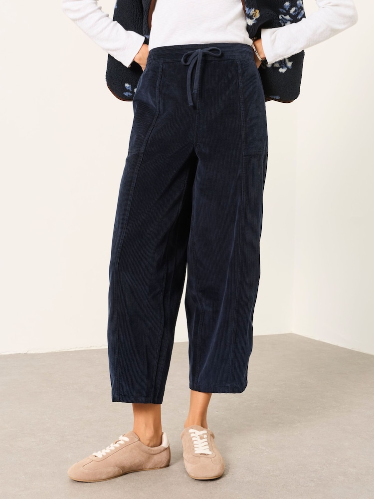 FatFace Alev Navy Barrel Cropped Cord Trousers - Image 1 of 6 FatFace Alev Navy Barrel Cropped Cord Trousers - Image 1 of 6
