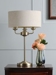 Laura Ashley Brass Sorrento 3 Light Matt Antique Or Natural Linen Table Lamp - Image 2 of 6