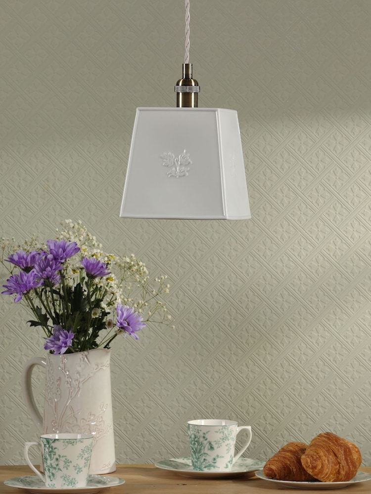 Laura Ashley Cream Porcelain Square Pendant Ceiling Light - Image 2 of 6