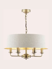 Laura Ashley Brass Sorrento 6 Arm Chandelier Matt Antique Natural Linen - Image 3 of 6