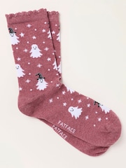 FatFace Berry Pink Halloween Ghost Socks - Image 1 of 2