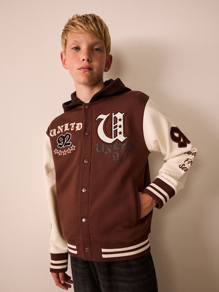 Brown Graphic Print Bomber Jacket (3-16yrs) - Image 1 of 5 Brown Graphic Print Bomber Jacket (3-16yrs) - Image 1 of 5
