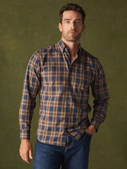 Navy/Yellow Check Regular Fit Easy Iron Button Down Long Sleeve Oxford Check Shirt - Image 1 of 8