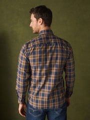 Navy/Yellow Check Regular Fit Easy Iron Button Down Long Sleeve Oxford Check Shirt - Image 3 of 8