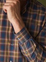Navy/Yellow Check Regular Fit Easy Iron Button Down Long Sleeve Oxford Check Shirt - Image 4 of 8