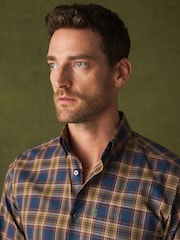 Navy/Yellow Check Regular Fit Easy Iron Button Down Long Sleeve Oxford Check Shirt - Image 5 of 8