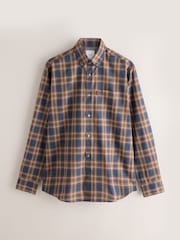 Navy/Yellow Check Regular Fit Easy Iron Button Down Long Sleeve Oxford Check Shirt - Image 6 of 8
