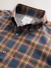 Navy/Yellow Check Regular Fit Easy Iron Button Down Long Sleeve Oxford Check Shirt - Image 8 of 8