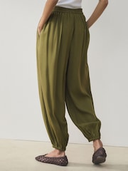 Chocolate Brown/Khaki Green Balloon Trousers With Linen 2 Pack - Image 4 of 10