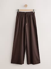 Chocolate/Neutral/Navy 3 Pack Pull On Wide Leg Trousers With Linen - Image 6 of 10