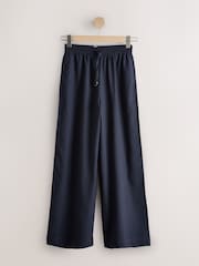 Chocolate/Neutral/Navy 3 Pack Pull On Wide Leg Trousers With Linen - Image 7 of 10