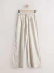 Chocolate/Neutral/Navy 3 Pack Pull On Wide Leg Trousers With Linen - Image 8 of 10