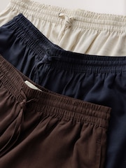 Chocolate/Neutral/Navy 3 Pack Pull On Wide Leg Trousers With Linen - Image 9 of 10