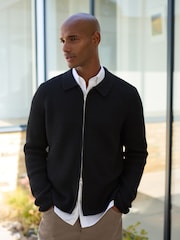 Black N. Premium Ribbed Knitted Zip Through Jumper - Image 1 of 6