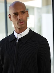 Black N. Premium Ribbed Knitted Zip Through Jumper - Image 4 of 6