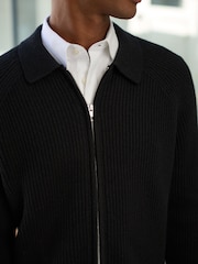 Black N. Premium Ribbed Knitted Zip Through Jumper - Image 5 of 6