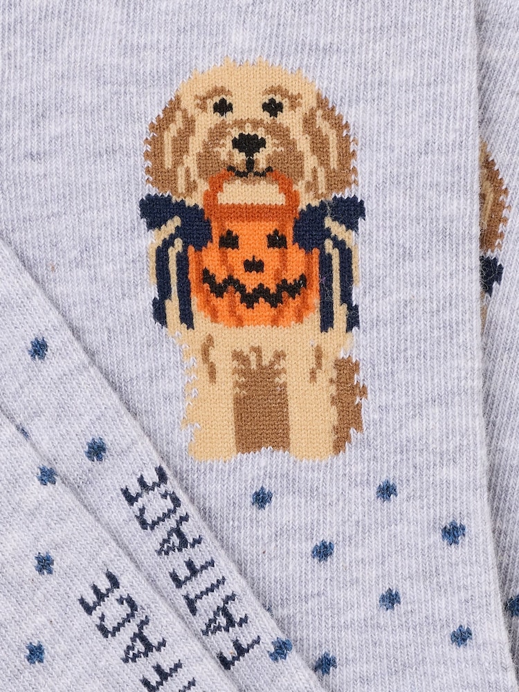 FatFace Grey Halloween Dog Socks - Image 2 of 2 FatFace Grey Halloween Dog Socks - Image 2 of 2