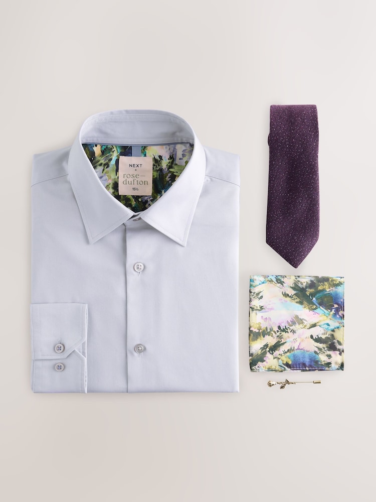 Purple Rose Dufton Slim Fit Smart Shirt Tie and Pocket Square Set - Image 2 of 8 Purple Rose Dufton Slim Fit Smart Shirt Tie and Pocket Square Set - Image 2 of 8