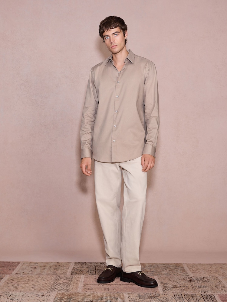 Neutral Regular Fit Cotton Rich Textured Easy Care Smart Shirt - Image 2 of 8