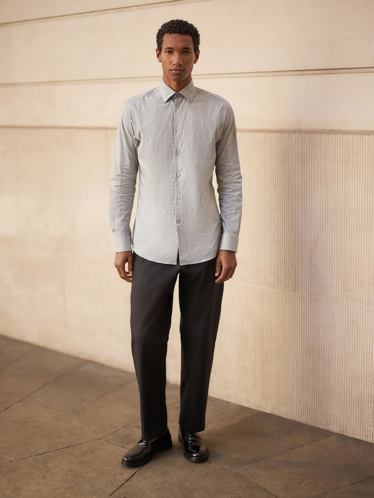 Grey N. Premium Slim Fit Cotton Stretch Gingham Check Formal Shirt - Image 2 of 8