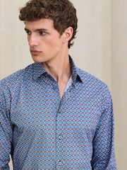 Blue N. Premium Slim Fit Cotton Stretch Geometric Printed Formal Shirt - Image 1 of 8