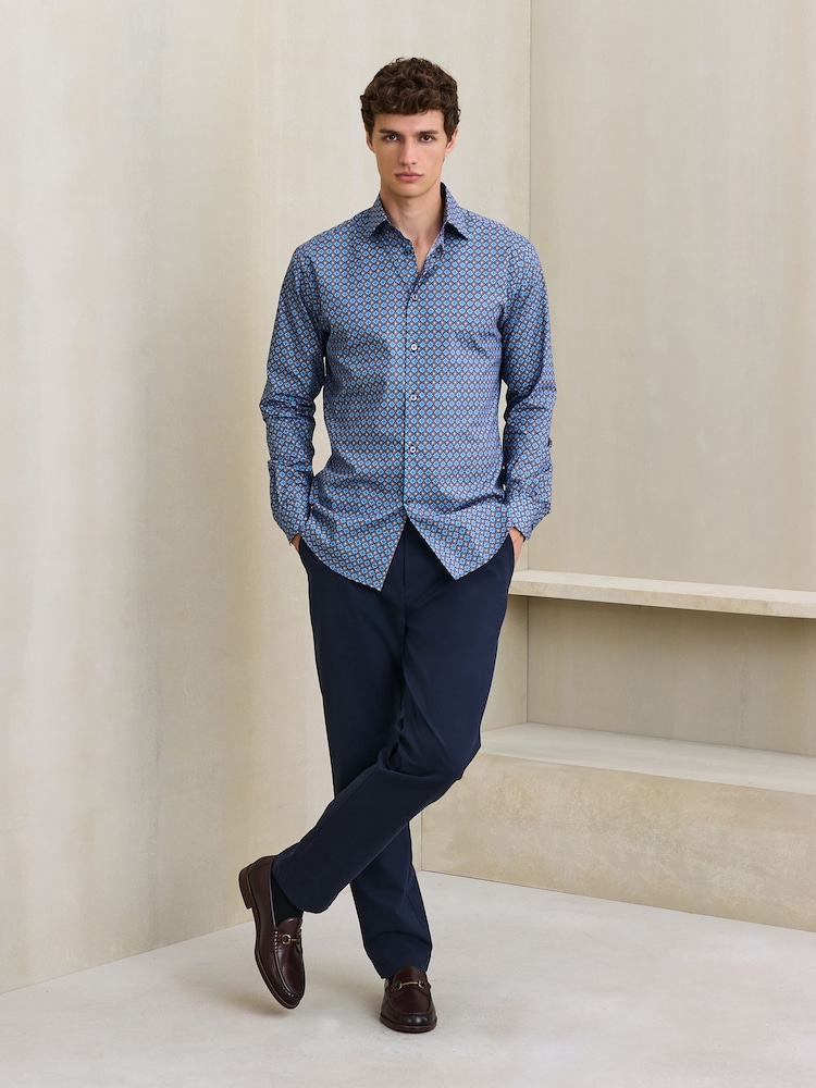 Blue N. Premium Slim Fit Cotton Stretch Geometric Printed Formal Shirt - Image 2 of 8 Blue N. Premium Slim Fit Cotton Stretch Geometric Printed Formal Shirt - Image 2 of 8