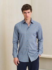 Blue N. Premium Slim Fit Cotton Stretch Geometric Printed Formal Shirt - Image 4 of 8