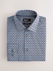 Blue N. Premium Slim Fit Cotton Stretch Geometric Printed Formal Shirt - Image 6 of 8