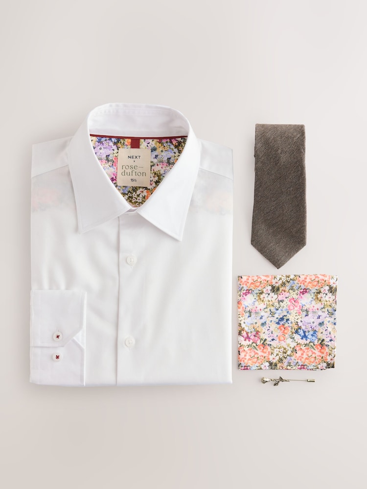 White Rose Dufton Slim Fit Smart Shirt Tie and Pocket Square Set - Image 2 of 8 White Rose Dufton Slim Fit Smart Shirt Tie and Pocket Square Set - Image 2 of 8