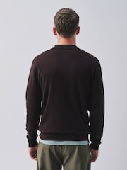 Brown Stripe Knitted Zip Neck Polo Shirt - Image 5 of 9