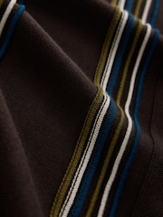 Brown Stripe Knitted Zip Neck Polo Shirt - Image 9 of 9