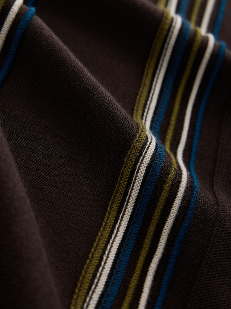 Brown Stripe Knitted Zip Neck Polo Shirt - Image 9 of 9 Brown Stripe Knitted Zip Neck Polo Shirt - Image 9 of 9