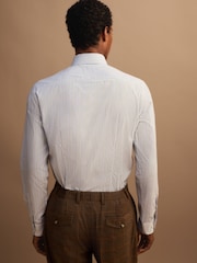 White/Blue/Green Slim Fit Two Tone Stripe Formal Shirt and Tie Set - Image 4 of 9