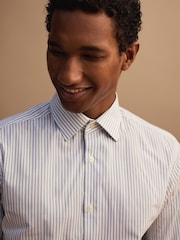 White/Blue/Green Slim Fit Two Tone Stripe Formal Shirt and Tie Set - Image 5 of 9