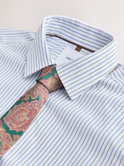 White/Blue/Green Slim Fit Two Tone Stripe Formal Shirt and Tie Set - Image 8 of 9