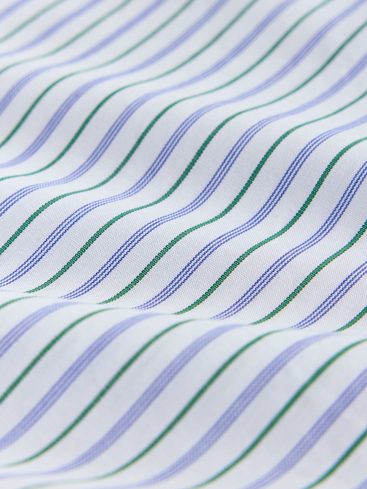 White/Blue/Green Slim Fit Two Tone Stripe Formal Shirt and Tie Set - Image 9 of 9