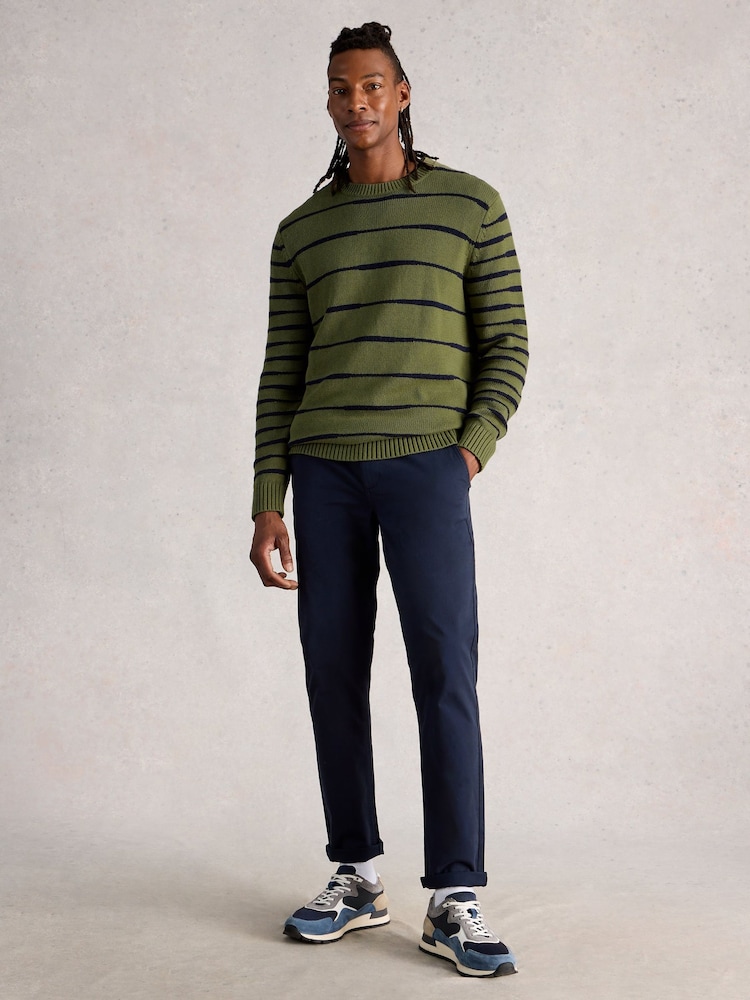 White Stuff Green Wave Stripe Crew Neck Jumper - Image 1 of 6