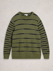 White Stuff Green Wave Stripe Crew Neck Jumper - Image 5 of 6