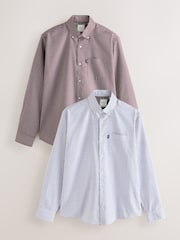 White/Burgundy Check Regular Fit Easy Iron Oxford Shirts 2 Packs - Image 1 of 12
