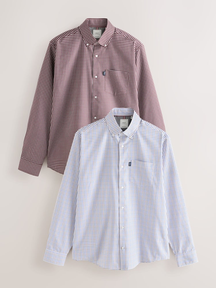White/Burgundy Check Regular Fit Easy Iron Oxford Shirts 2 Packs - Image 1 of 12 White/Burgundy Check Regular Fit Easy Iron Oxford Shirts 2 Packs - Image 1 of 12