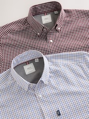 White/Burgundy Check Regular Fit Easy Iron Oxford Shirts 2 Packs - Image 12 of 12
