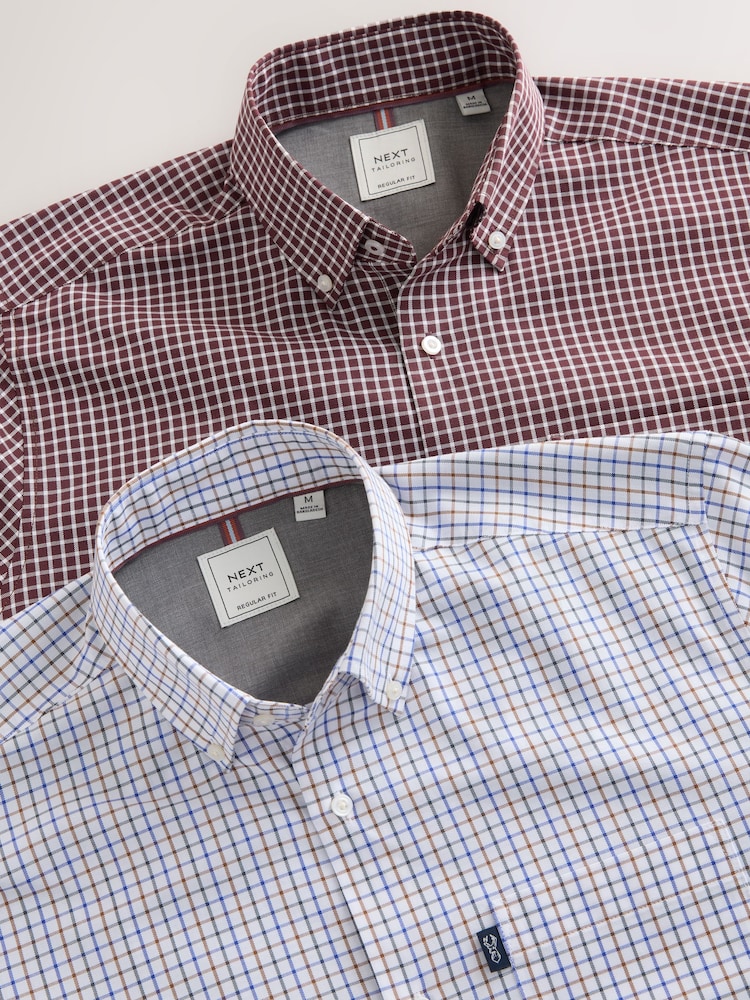 White/Burgundy Check Regular Fit Easy Iron Oxford Shirts 2 Packs - Image 12 of 12 White/Burgundy Check Regular Fit Easy Iron Oxford Shirts 2 Packs - Image 12 of 12