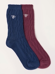 FatFace 2 Pack Navy/Red Bee Cable Socks - Image 1 of 3