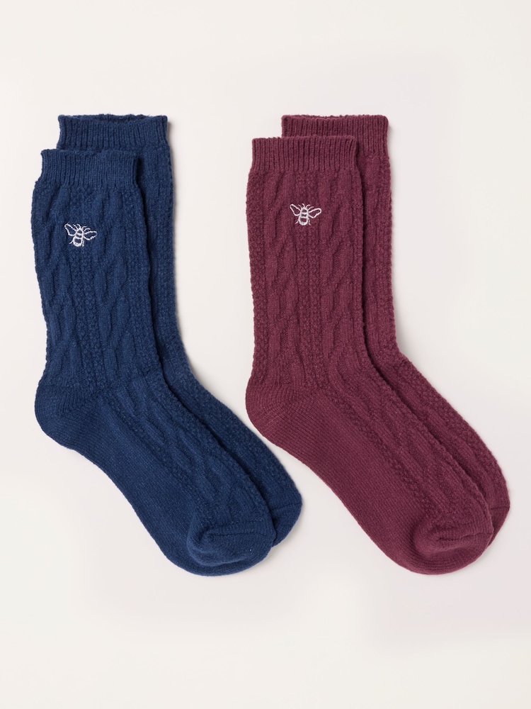 FatFace 2 Pack Navy/Red Bee Cable Socks - Image 2 of 3 FatFace 2 Pack Navy/Red Bee Cable Socks - Image 2 of 3