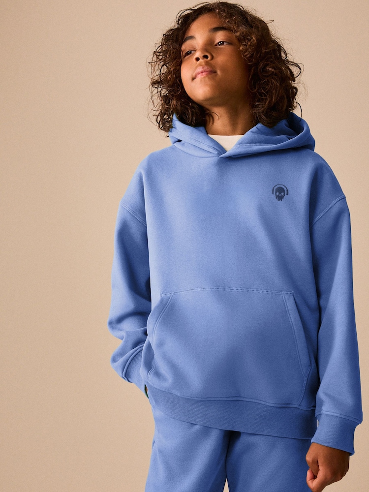 Mid Blue Skull Overhead Hoodie (3-16yrs) - Image 1 of 4 Mid Blue Skull Overhead Hoodie (3-16yrs) - Image 1 of 4