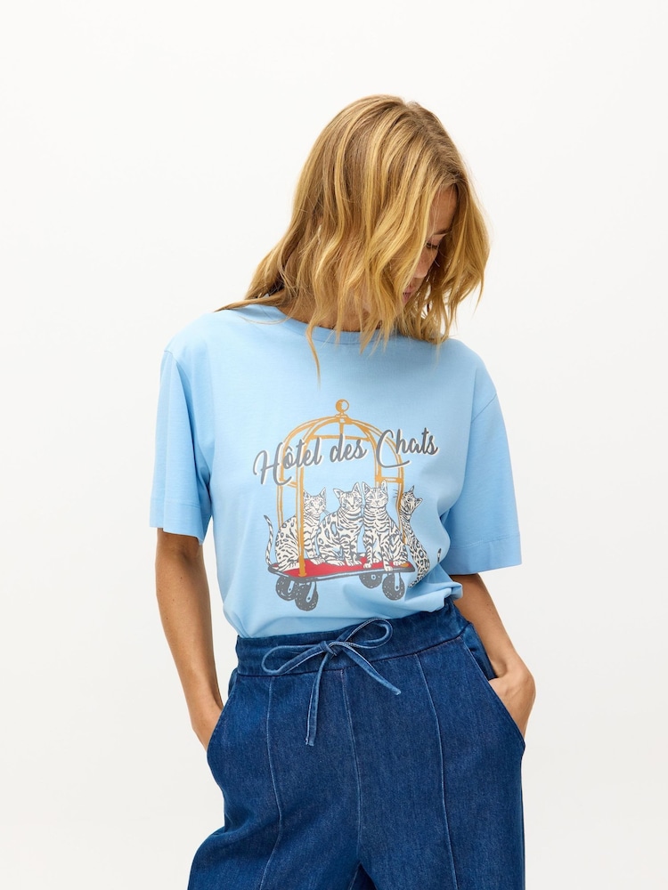 Oliver Bonas Blue Hotel Des Chats Graphic T-Shirt - Image 1 of 7