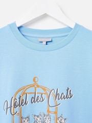 Oliver Bonas Blue Hotel Des Chats Graphic T-Shirt - Image 5 of 7
